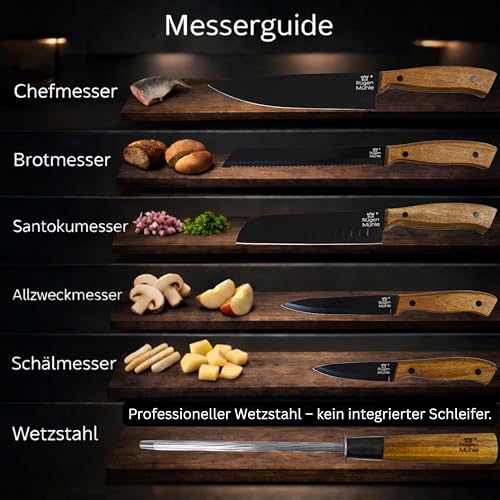 The Original – Rügen Mühle Premium Design Knife Block, 7 Pieces, Acacia Real Wood, Stainless Steel, Rustproof, Knife Set, Knife Block with Knife, Knife Set, Kitchen Knife Set, Knife Set with Block