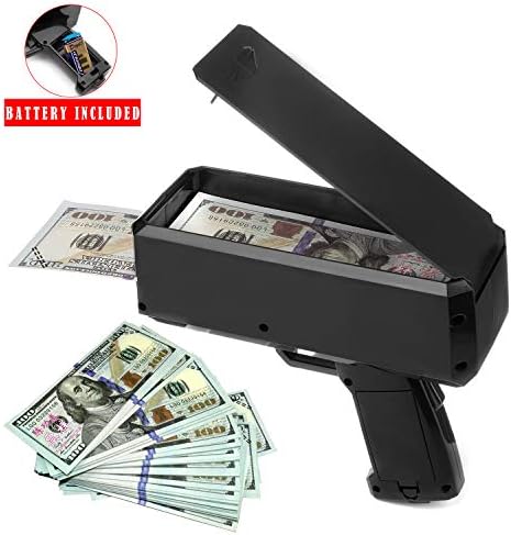 Wowok Black Money Gun with 10,000$ Play Money, Super Money Guns Paper Playing Spary Money Gun Make it Rain Toy Gun Cash Gun for Game Party Supplies(Battery Included)