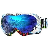 OutdoorMaster Kids Ski Goggles - Helmet Compatible Snow Goggles for Boys & Girls with 100% UV Protection (Color pattern Frame + VLT 15% Grey Lens with Full REVO Blue)
