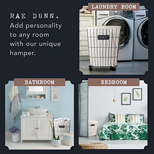Rae Dunn Heavy Duty Laundry Hamper on Wheels Lined Basket with