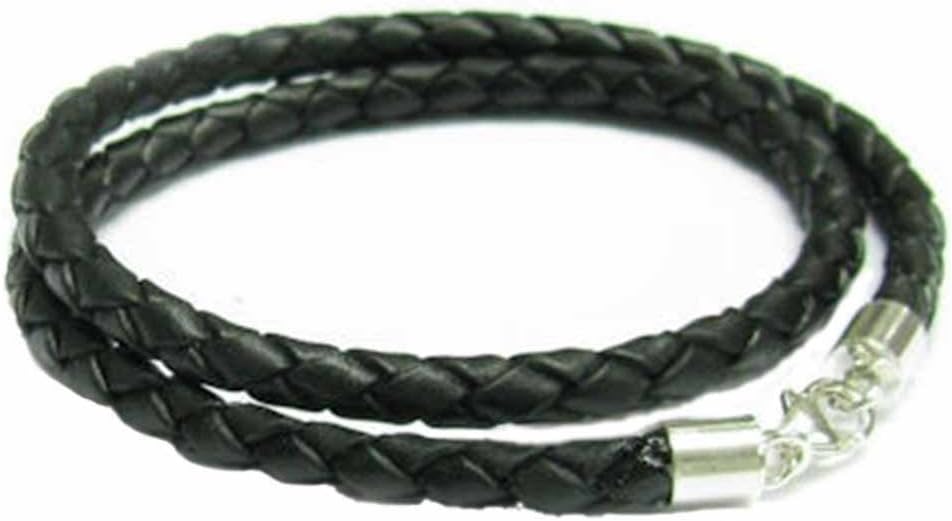 Sterling Silver Black Bolo Braided Leather 3mm Cord Choker Necklace for European Bead Charms