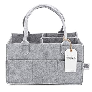 Parker Baby Diaper Caddy – Nursery Storage Bin and Car Organizer for Diapers and Baby Wipes – Grey