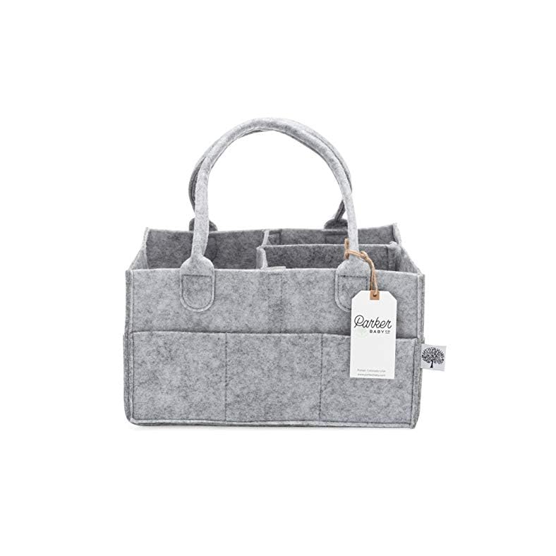Parker Baby Diaper Caddy – Nursery Storage Bin and Car Organizer for Diapers and Baby Wipes – Grey