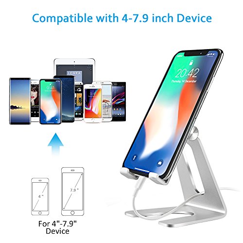Cell Phone Stand, iPad Mini Stand, Comsoon Universal Adjustable Holder, Cradle, Charging Dock for all Smartphone, iPhone X/ 8 Plus, Note8, Switch & Kindle Reading, Facetime & Live Stream (Sliver)