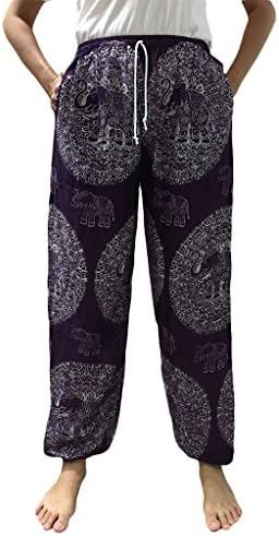 SiamSiri - Stylish Women's Smocked Waist Harem Hippie Boho Yoga Palazzo Casual Pants