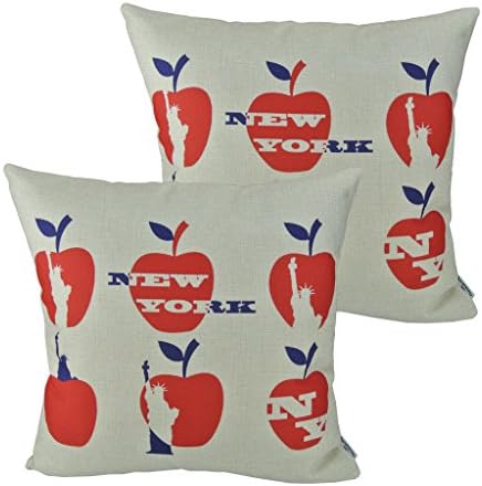 Thanksliving 2Pcs Statue of Liberty Decorative Throw Pillow Case Cushion Cover 18 Inches x 18 Inches/45 x 45 Cm , Red Apple Shape