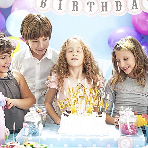 DaveandAthena 21 Pieces Gold Happy Birthday Candles Star Birthday Cake Toppers Metallic Birthday Letters Candles for Birthday Wedding Party Cake Decoreations