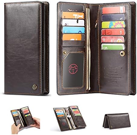 iPhone Xs Max Leather Wallet,Handmade Leather Flip Wallet Phones Pocket with Long Wallet Clutch Coin Card Holder with Zipper Pocket for iPhone/Samsung 4.0-6.5 inch Phones (Brown)