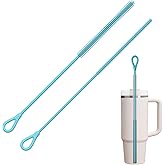 YOTIME Silicone Straw Cleaner Brush, 2Pcs Reusable Straw Brush Extra Long for Cleaning Tumbler with Handle and Glass Metal Smoothie Straws, Non-slip Handle Soft and Bendable, 6mm+9mm, Blue