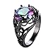 JunXin Round Cut Black Gold Mystic Big Rainbow Topaz Solitaire Ring Engagement Wedding Size5/6/7/8/9/10/11