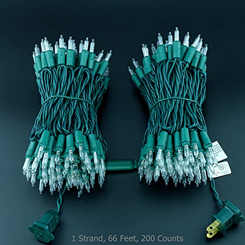 YULETIME Warm White LED Christmas Lights with Green Wire, 66 Feet 200