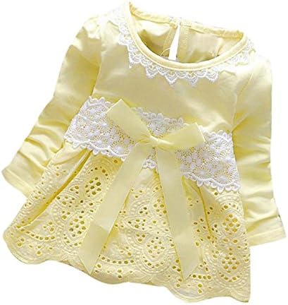 PPBUY Baby Girls Long Sleeve Lace Flower Princess Dress (12-18M, Yellow)