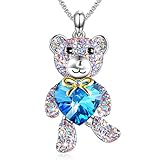 GEORGE Â· SMITH â™¥Brother Bearâ™¥ Animal Necklace Blue Heart Teddy Pendant Necklace with Crystals from Swarovski, Birthday Gifts for Daughter Teen Girls Girlfriend
