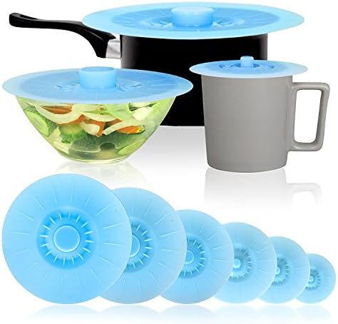 New Professional Set! Silicone Suction Lids and Covers: Set of 6 Including EXCLUSIVE 12" Lid. Reusable. Oven, microwave, and dishwasher safe.