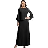 Dvdci 2 Piece Mother of The Bride Dresses with Long Sleeves Crew Neck Long A Line Applique Chiffon Formal Evening Gown