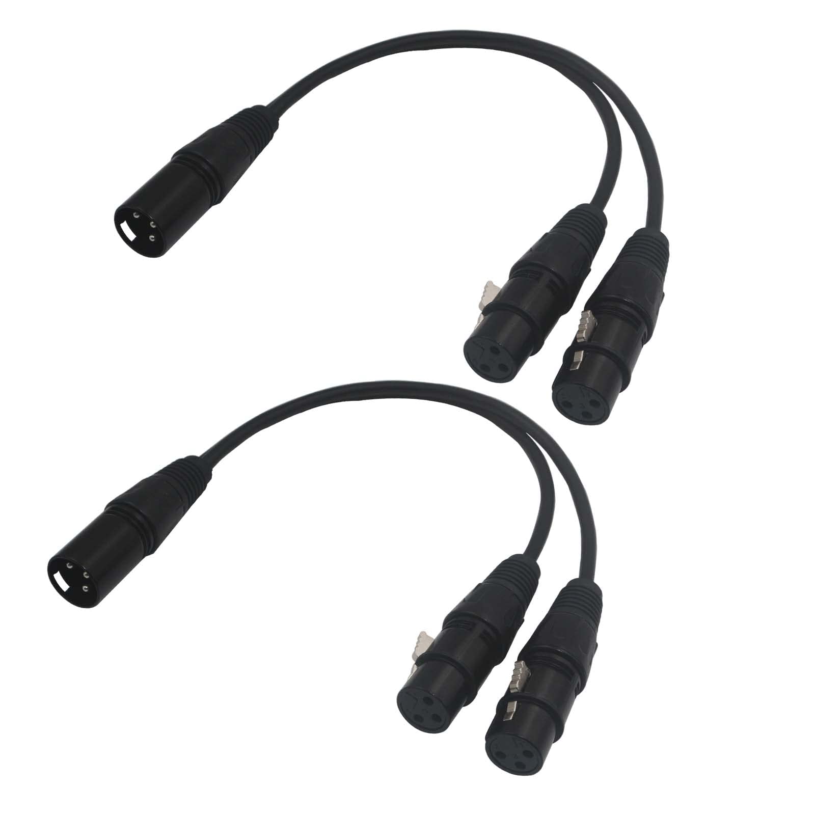 BRIEFCEC 2pcs XLR Splitter Cable, Microphone Y Cable 1 Male to 2 Female 3 Pin Jack Splitter Cord Audio Adapter, Zinc Alloy Jack OFC Copper(30CM, Black)