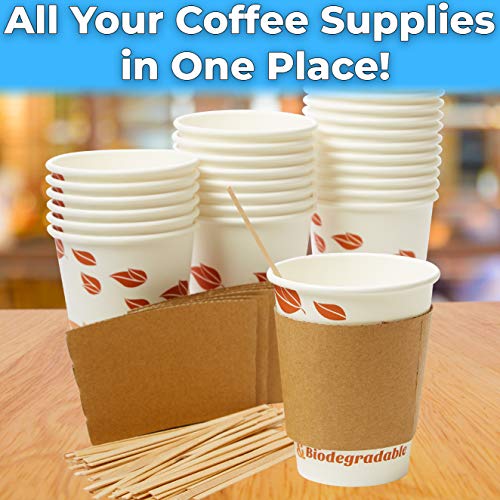 Recyclable, Biodegradable Hot Drink Cups 12 Paper Mugs, Wood Stirrers and