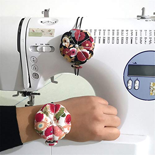 Jafirous 3Pcs DIY Sewing Pincushion Pumpkin Shape Cotton Fabric Button Wrist Strap for Cross Stitch Sewing Safety Pin Cushion Accessories Elastic Wrist Band Pincushions