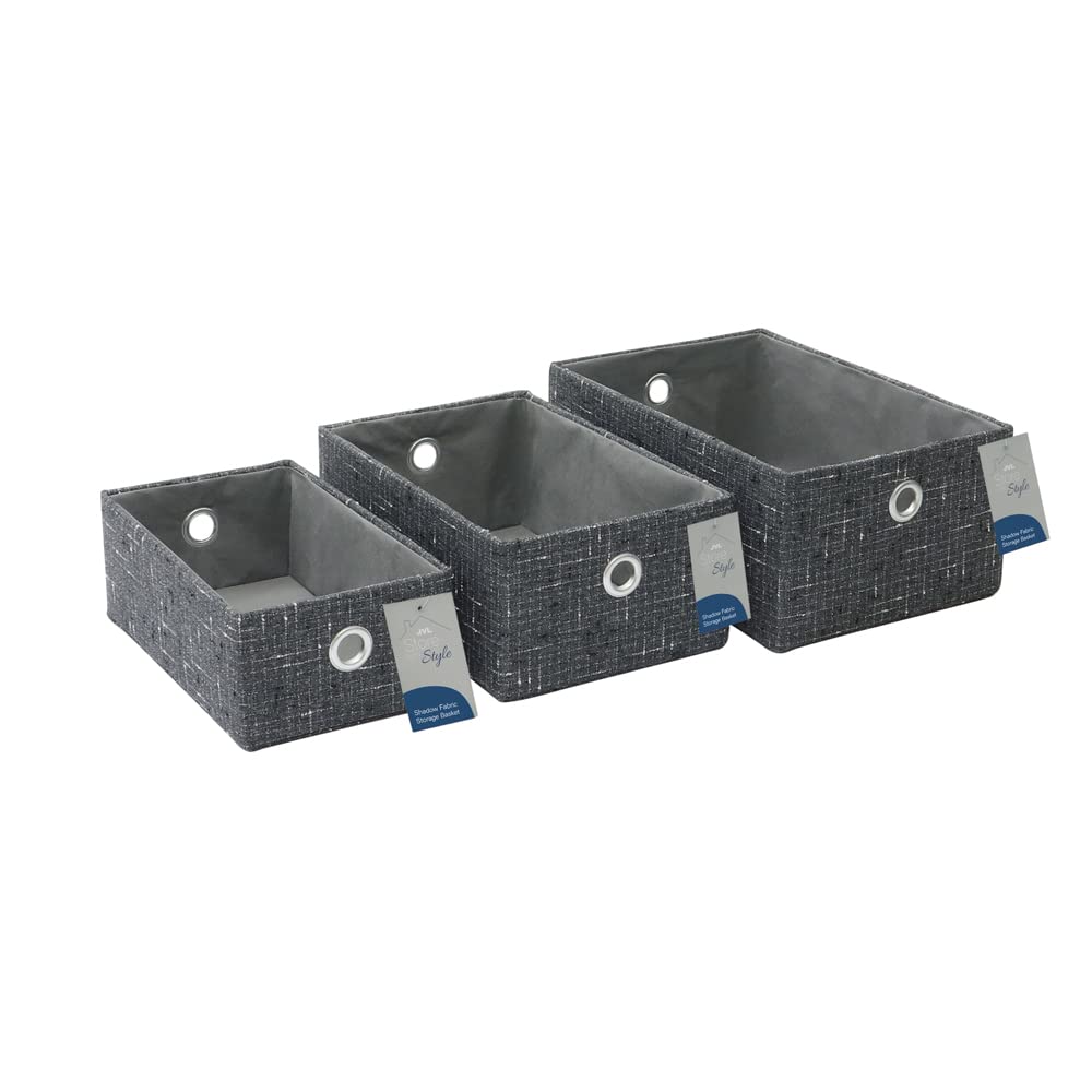 JVL Shadow Rectangular Fabric Storage Baskets, Set of 3