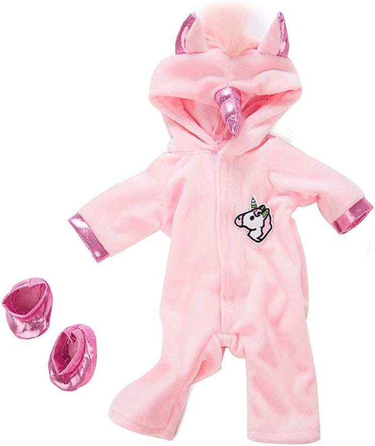 ENCEEN Baby Doll Clothes Unicorn Jumpsuit Outfits with Shoes for Reborn Babies Dolls 15 to 18 Inch, Pink