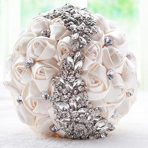 Ziye Shop Handmade Romantic Diamond Pearl Rhinestone Brooch Bridal Artificial Wedding Bouquet of Flower (Ivory)