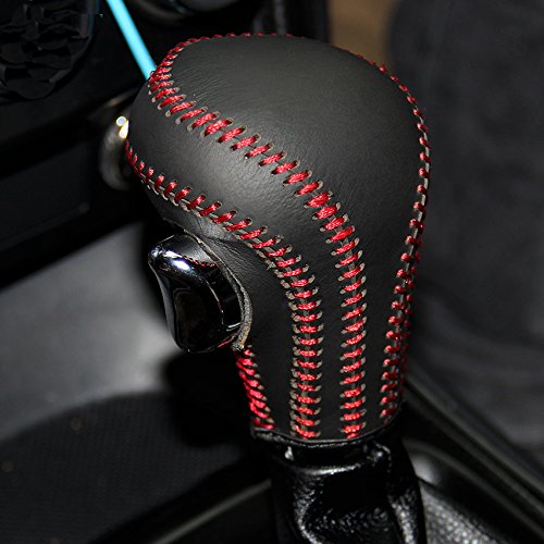Black genuine leather gear shift knob cover for black genuine lea…