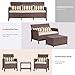 SOLAURA 3 Pieces Outdoor Furniture Brown Wicker Bistro Set Light Brown Cushions with Classic Gold Stripe Throw Pillows and Coffee Table