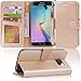 Arae Case Compatible for Galaxy S6 - [Wrist Strap] Flip Folio [Kickstand Feature] PU Leather Wallet case with ID&Credit Card Pockets (Champagne Gold)