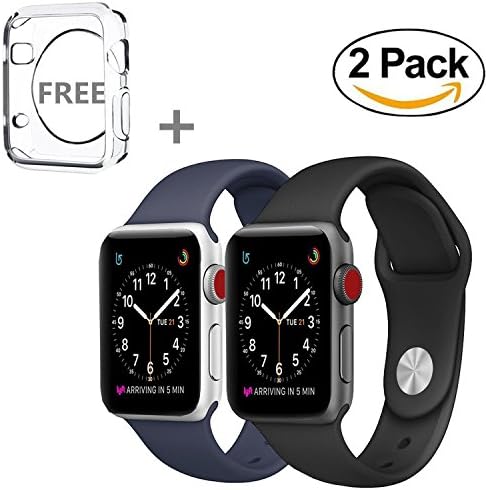 Apple Watch Band 42MM,JINGCI Sport Silicone Adjustable Buckle and Quick Release Wristband Replacement Strap for Apple Watch iwatch Nike+, Series 3/2/1, Sport, Edition,M/L,2 Pack