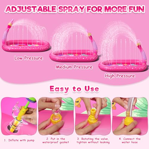 Inflatable Paddling Pool for Kids, Splash Pad for Kids, 3 in 1 Mermaid Pattern Kids Pool Inflatables, Thickened Material with Water Pipe, Backyard Summer Water Toys for Boys and Girls Age 1+