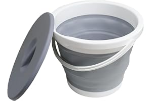 Collapsible Plastic Bucket 5L Gray Outdoor Folding Bucket car Bucket Fishing Bucket Hanging Retractable Bucket with lid Used 