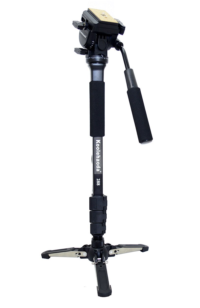 Koolehaoda Camera Aluminum Monopod with Fluid Head and Foldable Tripod Base for DSLR Camera.Max Height 148cm / 58 inch. Payload up to 3kg/6.6lbs.(YT-288)