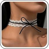 Sttiafay Gothic Black Lace Choker Necklace Black Bow Collar Necklace Black Hollow Lace Necklace Sexy Ribbon Bow Collar Necklace Lace Tattoo Necklace Costume Jewelry Accessories for Women