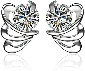 The November Nocturne Fashion Heart Shape Butterfly Zircon Studded Silver Plated Earring
