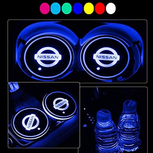 Lntly LED Car Logo Cup Holder Pad Waterproof Bottle Drinks Coaster Built-in Light 7 Colors Changing USB Charging Mat LED Cup Mat Car Atmosphere Lamp 2PCS
