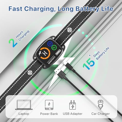 Bark Collar Smart Collar for Dog Training(No Shock),Automatic Anti Barking Collars with 6 Sensitivity,3 Adjustable Modes Beep and Vibration,IP67 Waterproof Rechargeable for Small Medium Large Dogs