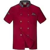 Unisex Double-Breasted Chef Coat Back Full Mesh Lightweight Chef Jacket Color Stitching Chef Uniform