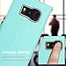 FYY Leather Case with Mirror for Samsung Galaxy S8 Plus, Leather Wallet Flip Folio Case with Mirror and Wrist Strap for Samsung Galaxy S8 Plus Mint Green