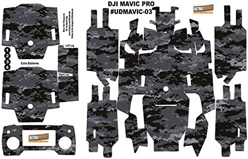 Ultradecals DJI Mavic Pro Custom Skin Wrap Decal Sticker Black Camouflage Set Battery / Body / Radio