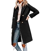 Yousify Womens Notched Lapel Collar Double Breasted Pea Coat Winter Wool Blend Over Coats Long Jackets