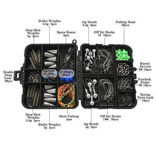 Ilure Fishing Accessories Tackle Box Kit with Hooks Weights Jig Heads O-Rings and Many More for Bass Freshwater and Saltwater
