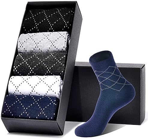 BILONG 5 Pair Men Formal Dress Trouser Socks Mid Calf Cotton Blend