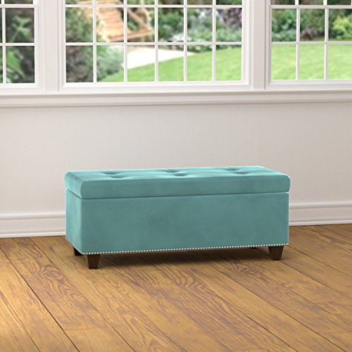 Storage & Cocktail Ottoman Traditional, Transitional Tufted Turquoise Blue Velvet Bench Ottoman - Assembly Required OTT423-VBL73. 16.5 in High x 40 in Wide x 17 in Deep