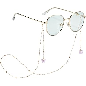 uxcell 27.5 Inch Eyeglass Chains, Stylish Butterfly Beaded Glasses Lanyard with 2 Anti-Slip Silicone Rings, Neck Strap Vintag