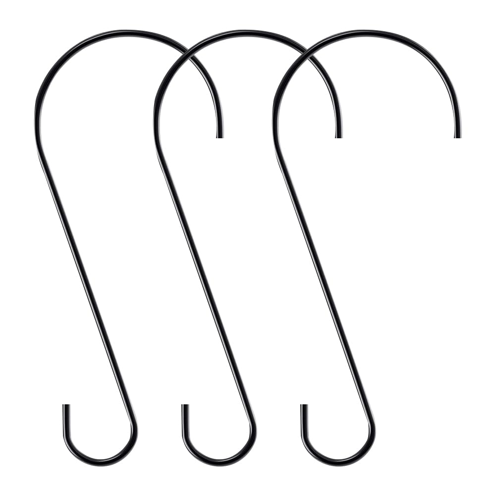 HugeDE 3 Pcs 12 Inches Tree Branch Hooks Black Bird Feeder Hooks Large S Shaped Hooks Garden S Hangers Outdoor Plant Hangers Heavy Duty Hooks
