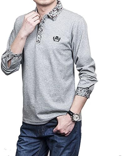 Mens Stylish Tops Slim Fit Casual Fashion T-shirts Polo Shirt Long Sleeve Tee