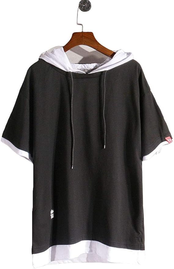 Amazon Ascion アスシオン パーカー メンズ 原宿 古着 ストリート ファッション プルオーバー レイヤード 重ね着 半袖パーカー トレーナー パーカー 通販