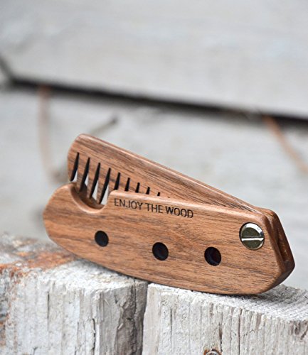 Wooden Hair Comb Folding Man Grooming kit Beard Hair Brush Anniversary Gift for Husband Moustache Walnut - Thumbnail 4