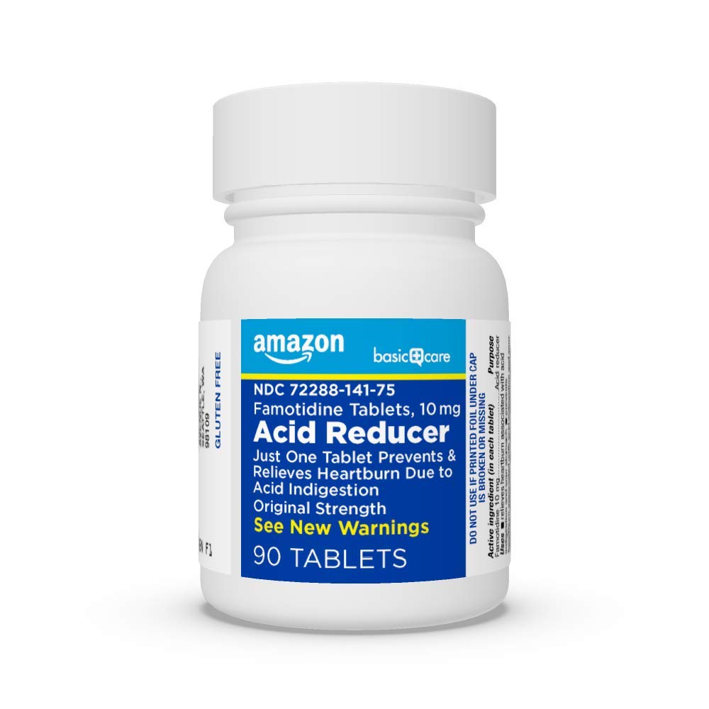 Amazon Basic Care Original Strength Famotidine Tablets, 10 mg, Acid Reducer, Heartburn Medicine, Acid Indigestion Relief, 90 Count