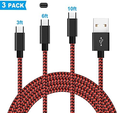 USB Type C Cable, 3 Pack [3FT,6FT,10FT] USB C Charger Cable for Samsung Galaxy S8/ S8 Plus,Nexus 5X/6P,Huawei P9/ P10,LG G5/ G6,HTC 10,Macbook 12 inches &amp; Macbook Pro More (Red+Black)
